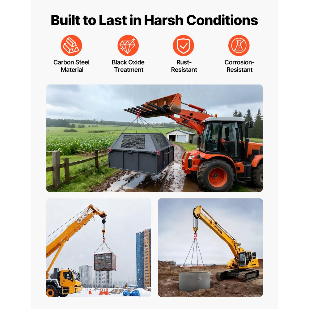 VEVOR Polipasto de Cadena, Eslinga de Cadena de 4 Ganchos de 6,3 mm x 1,5 m, Aleación de Acero G80 de Alta Resistencia, Capacidad de 2993 kg, para Asegurar y Remolcar Cargas, 1780 x 295 x 50 mm