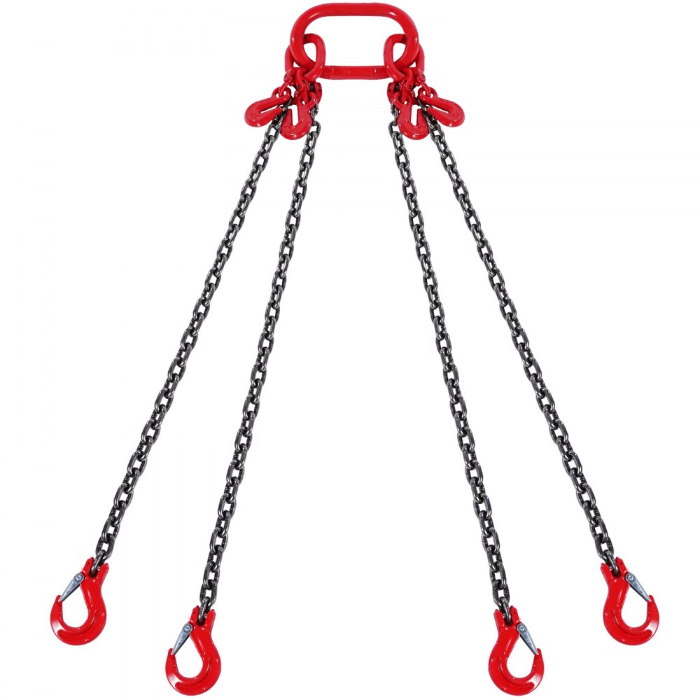 VEVOR Eslinga de Cadena de Elevación 4 Cadenas con Ganchos y Ajustadores 10mm x 300cm Carga de 8344 kg G80 para Carretilla Elevadora, Polipasto Motorizado, Muelle, Sitio de Construcción, Fábrica