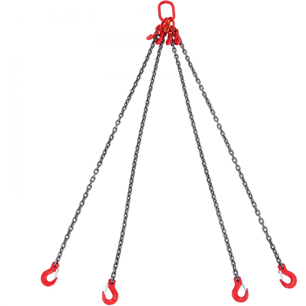 VEVOR Eslinga de Cadena 8 mm x 150 cm 4 Patas G80 Cadena de Elevación con Ganchos de Agarre Carga Máxima de 5000 kg para Herramientas Agrícolas, Motores de Automóviles, Neumáticos de Tractores