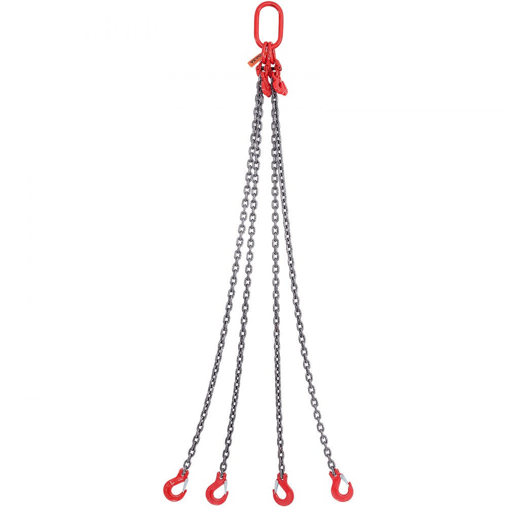 VEVOR Eslinga de Cadena 8 mm x 150 cm 4 Patas G80 Cadena de Elevación con Ganchos de Agarre Carga Máxima de 5000 kg para Herramientas Agrícolas, Motores de Automóviles, Neumáticos de Tractores
