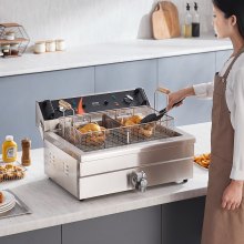 VEVOR Freidora Comercial Eléctrica 29L Acero Inoxidable 2250W 590 x 580 x 350 mm