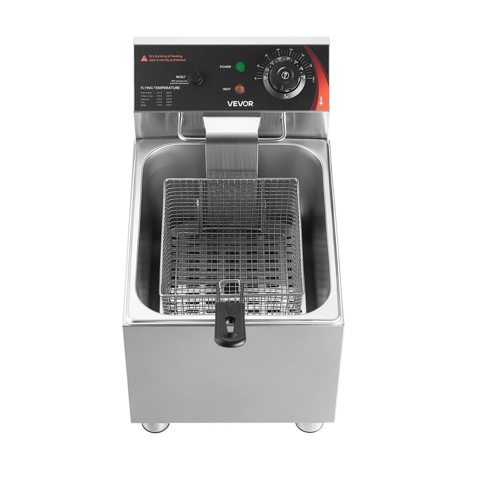 VEVOR Freidora Eléctrica Comercial 1 Tanque 7,5 L 2500 W, Freidora de Aceite de Acero Inoxidable con Cesta para Freír Tapas, Temperatura Ajustable 60-200 °C para Aros de Cebolla, Pollo, Papas Fritas
