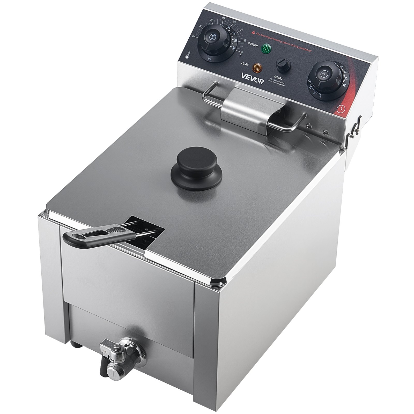 VEVOR Freidora Eléctrica Comercial 1 Tanque 6,8 L 2500 W, Freidora de Aceite de Acero Inoxidable con Cesta para Freír Tapas, Temperatura Ajustable 60-200 °C para Aros de Cebolla, Pollo, Papas Fritas