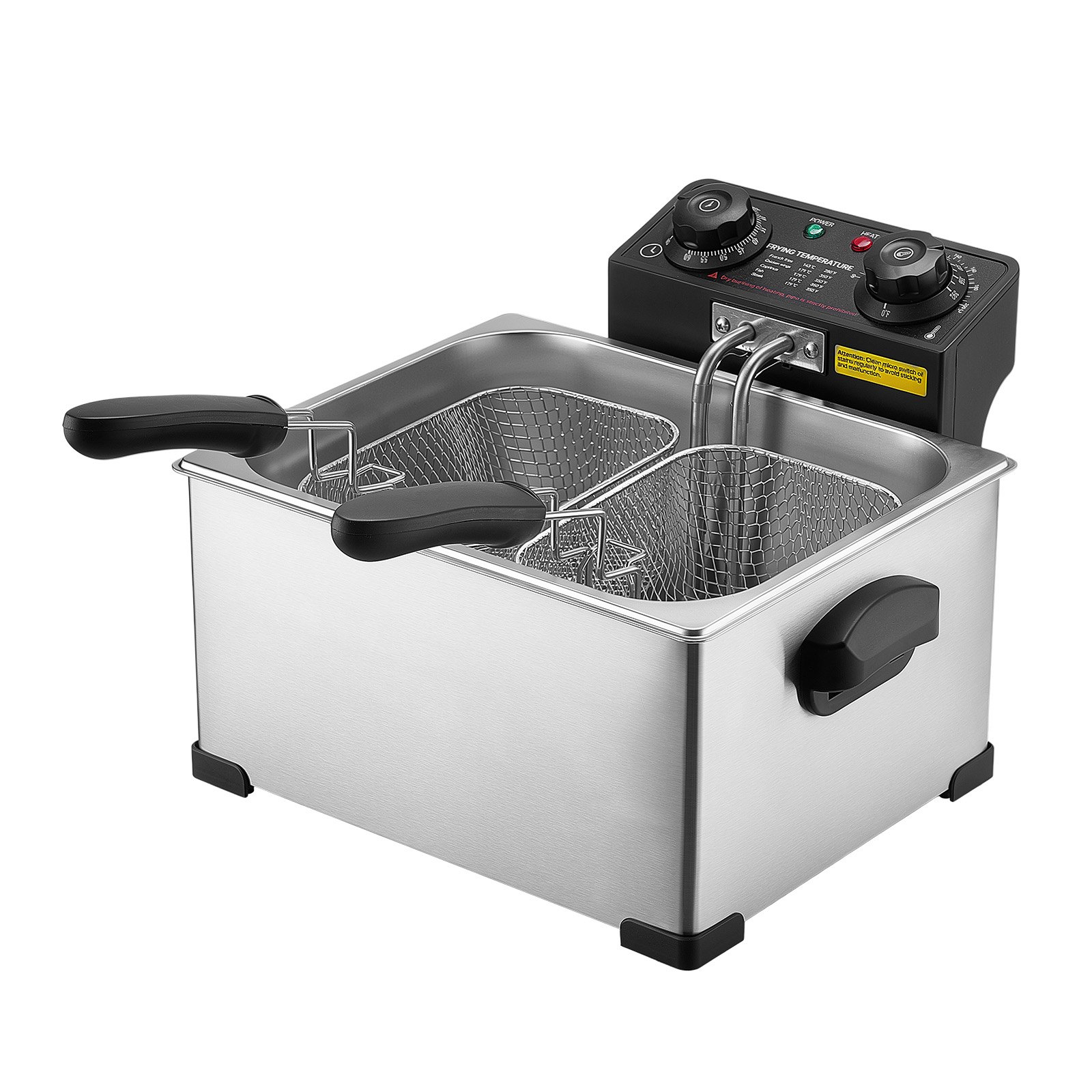 VEVOR Freidora Eléctrica Comercial Capacidad de Aceite de 5,2 L 2500 W, De Acero Inoxidable, Con 1 Cesta Grande y 2 Cestas Pequeñas, Protección contra Sobrecalentamiento, Control de Temperatura
