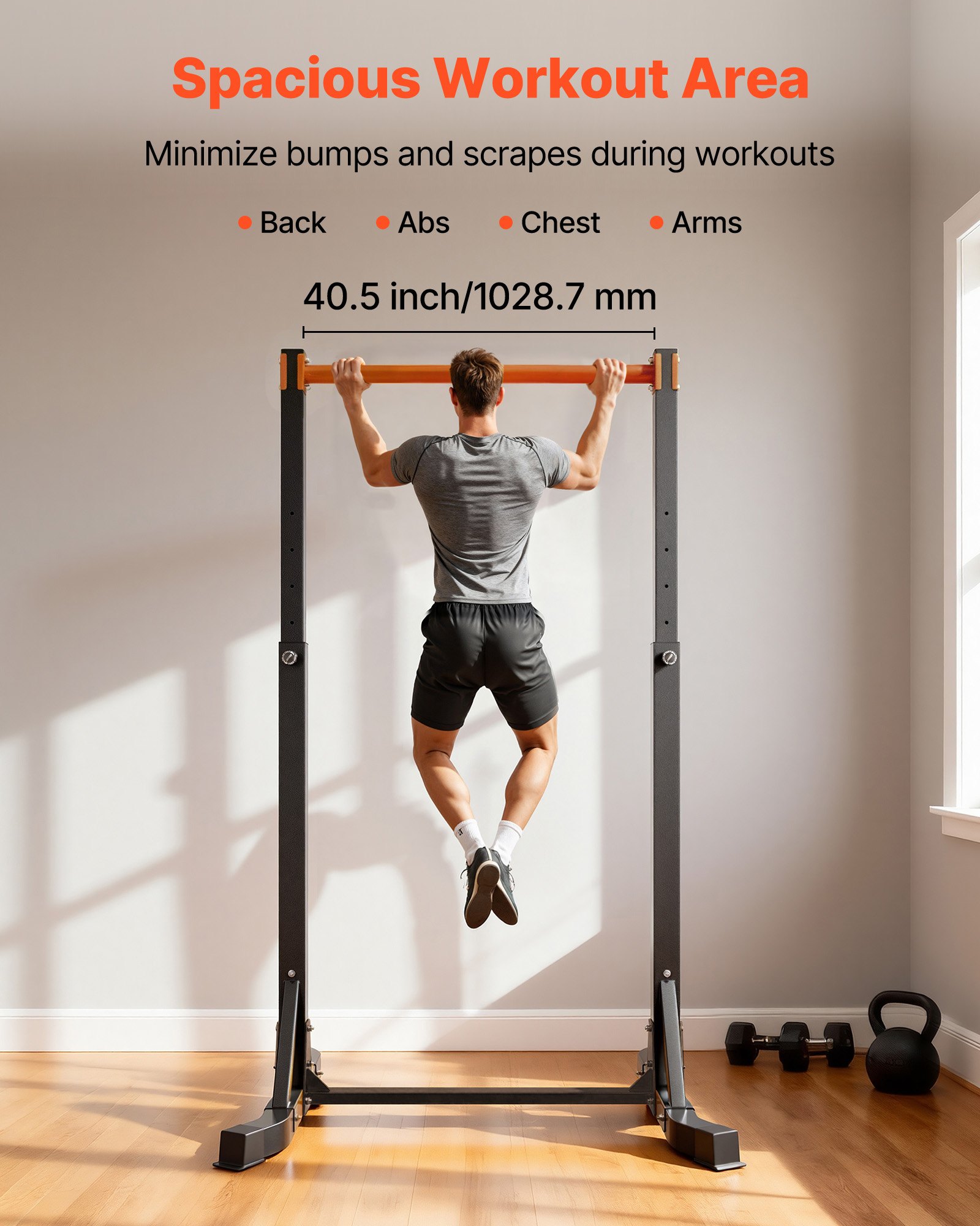 VEVOR Estación Portátil de Dominadas y Fondos, Carga de 150 kg, Autoportante, con Estructura en H y Tubo de Acero, Altura Ajustable en 8 Posiciones, para Entrenamiento de Brazos, Espalda y Pecho