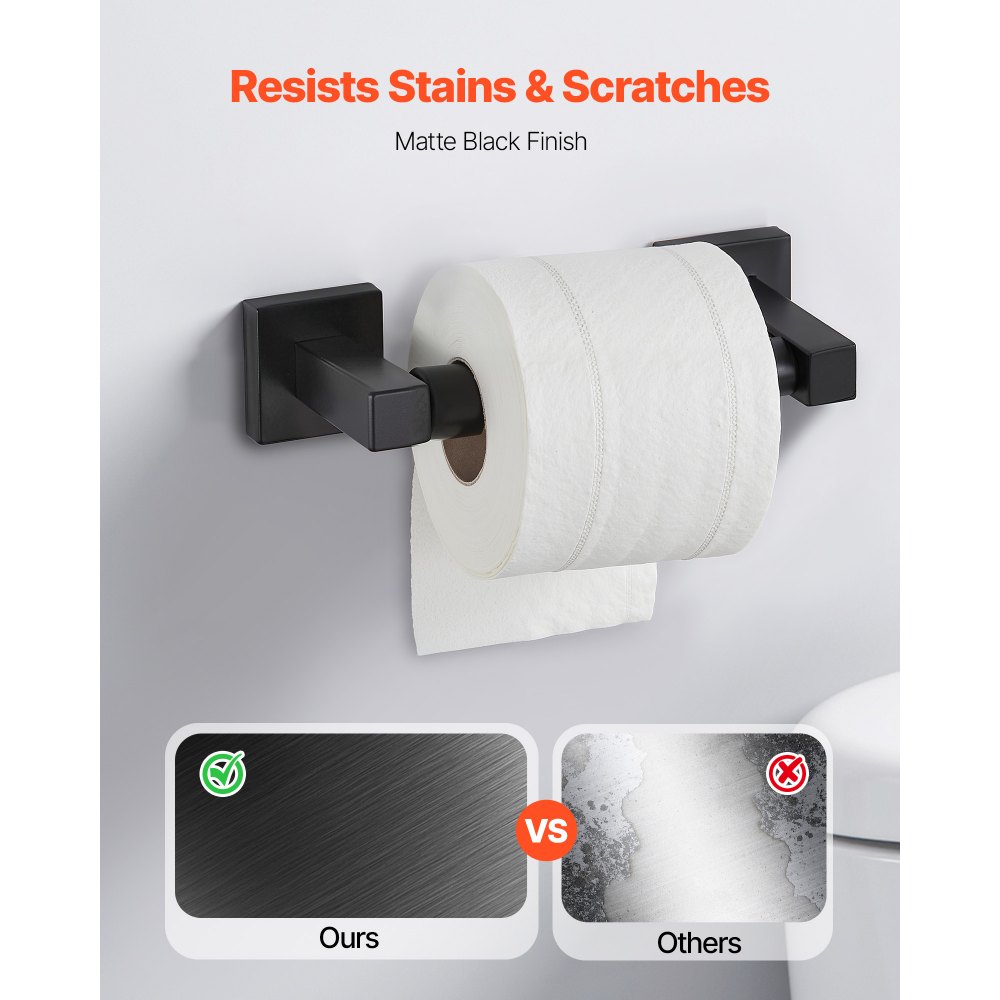 VEVOR Juego de Accesorios de Baño de Acero Inoxidable SUS201, con Toallero y Toallero Anillo Redondo, Gancho y Soporte para Papel Higiénico, para Baño, Montaje en Pared, Negro, 595 x 100 x 80 mm