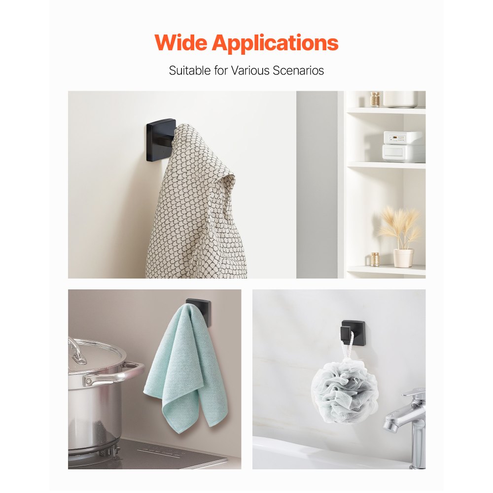 VEVOR Juego de Accesorios de Baño de Acero Inoxidable SUS201, con Toallero y Toallero Anillo Redondo, Gancho y Soporte para Papel Higiénico, para Baño, Montaje en Pared, Negro, 595 x 100 x 80 mm