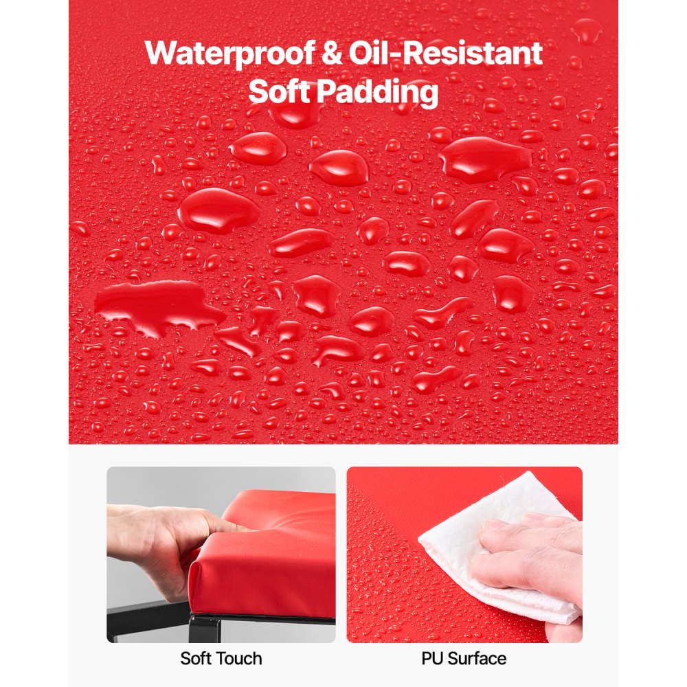 VEVOR Taburete Mecánico con Ruedas Carga de 136 kg Asiento de Garaje Giratorio de 360° Asiento de Escalón para Mecánico con Bandeja para Herramientas para Taller, Reparación de Automóviles, Negro