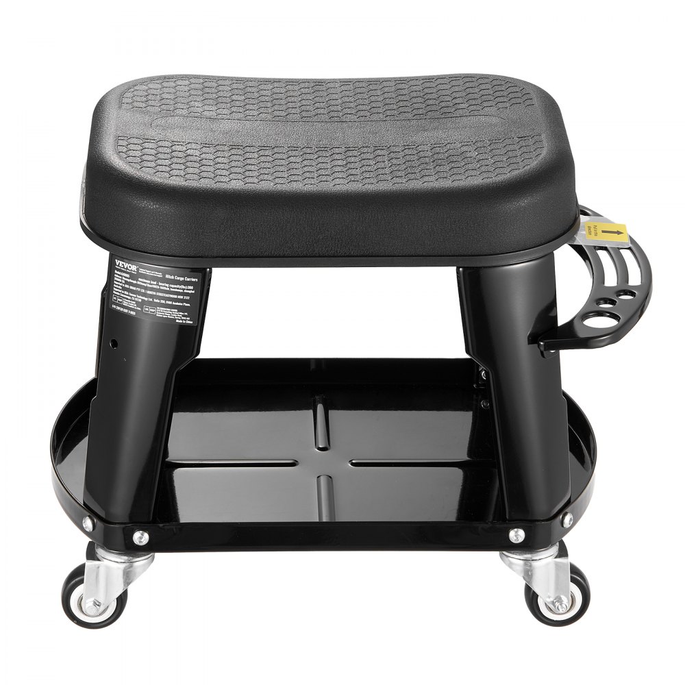 VEVOR Taburete Mecánico con Ruedas Carga de 136 kg Asiento de Garaje Giratorio de 360° Taburete de Trabajo con Bandeja para Herramientas para Garaje, Taller, Reparación de Automóviles, Negro