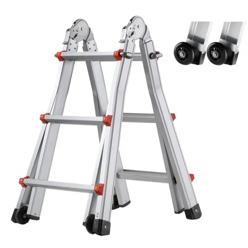 VEVOR Escalera Telescópica con Estructura en A Escalera Extensible 288 cm Escalera Plegable Portátil para RV, Tareas Escolares, Escalera de Techo para Interiores y Exteriores Carga de 149,7 kg