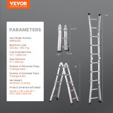 VEVOR Escalera Telescópica con Estructura en A Extensión de 288cm Carga 149,7kg