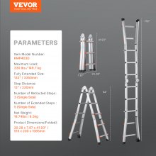 VEVOR Escalera Telescópica con Estructura en A Extensión de 335cm Carga 149,7kg