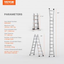 VEVOR Escalera Telescópica con Estructura en A Extensión de 400cm Carga 149,7kg