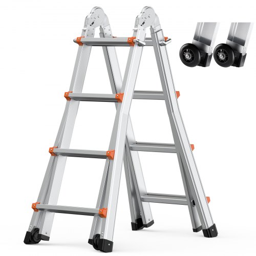 VEVOR Escalera Telescópica con Estructura en A Escalera Extensible 467 cm Escalera Plegable Portátil para RV, Tareas Escolares, Escalera de Techo para Interiores y Exteriores Carga de 149,7 kg