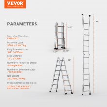 VEVOR Escalera Telescópica con Estructura en A Extensión de 467cm Carga 149,7kg