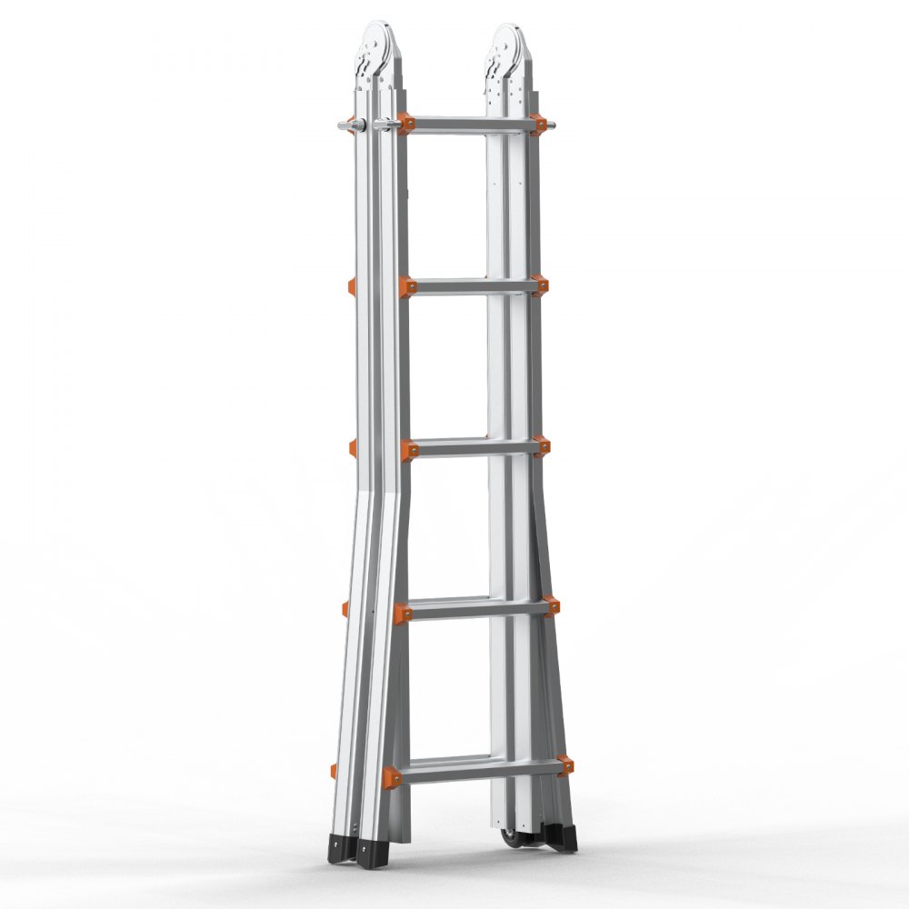 VEVOR Telescopic Ladder with A-Frame, 5120 mm, Compact Aluminum Extension Ladder, Multifunctional, Foldable Campervan Ladder, for Homework, Stairs, Indoor and Outdoor Roofs, 150 kg Load Capacity