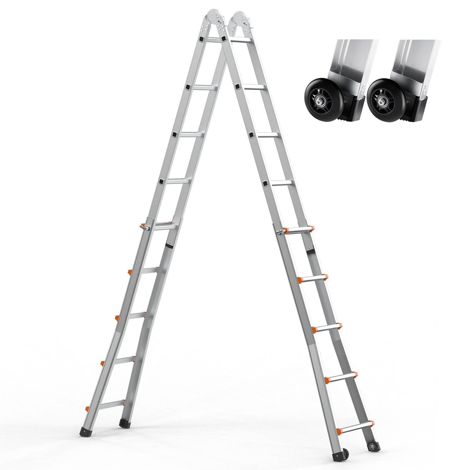 VEVOR Telescopic Ladder with A-Frame, 5120 mm, Compact Aluminum Extension Ladder, Multifunctional, Foldable Campervan Ladder, for Homework, Stairs, Indoor and Outdoor Roofs, 150 kg Load Capacity