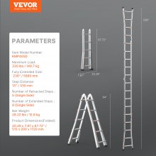 VEVOR Escalera Telescópica con Estructura en A Extensión de 599cm Carga 149,7kg