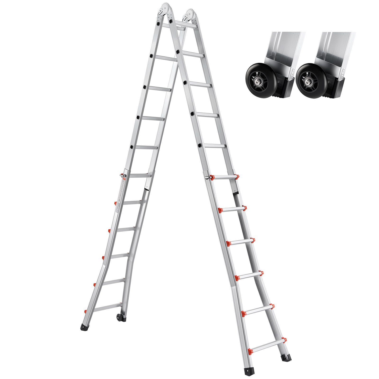 VEVOR telescopic ladder with A-frame, 6230 mm compact aluminum extension ladder, multi-purpose ladder, step ladder, leaning ladder, folding ladder for homework, stairs, indoor and outdoor roofs, 150 kg load capacity