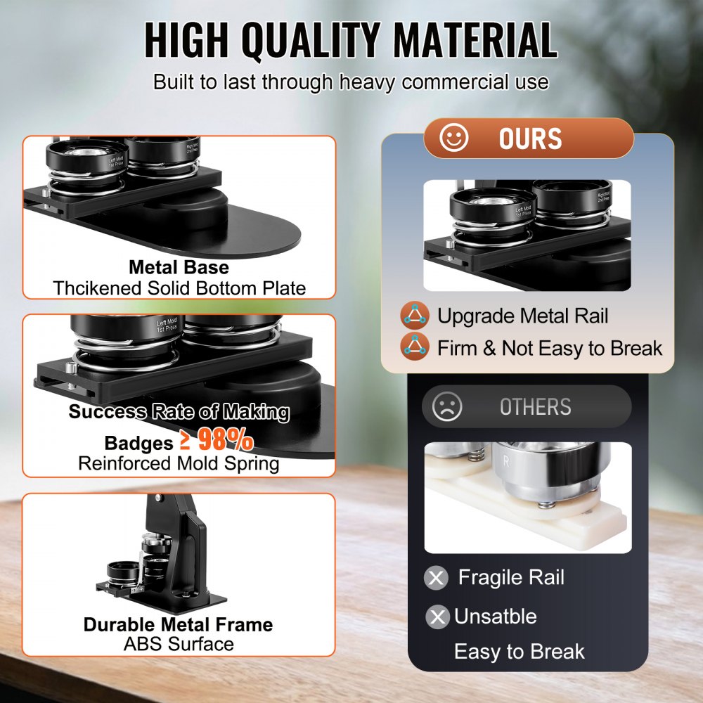 VEVOR Máquina para Hacer Botones de 25 mm y 58 mm Prensa para Chapas con 500 Kits de Botones con Libro Mágico y Cortador de Círculos Máquina para Hacer Chapas de Aluminio y ABS Kit de Personalización