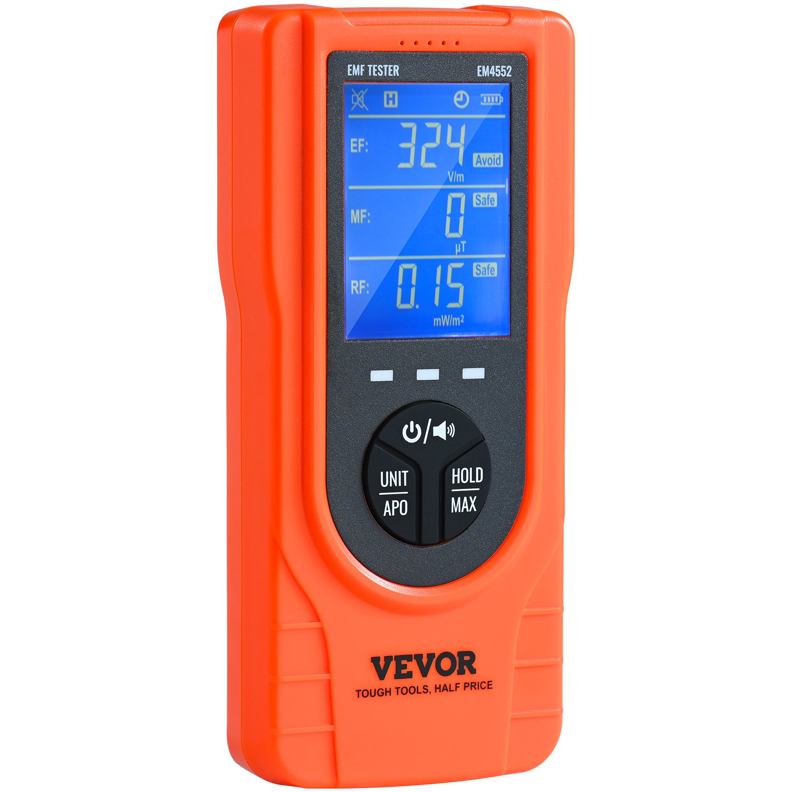 VEVOR Medidor EMF 3 en 1 Detector de Radiación de Campo Electromagnético Recargable Portátil 5 Hz-3,5 GHz Probador EMF Digital LCD para Inspección del Hogar EF MF RF Equipos para Exteriores