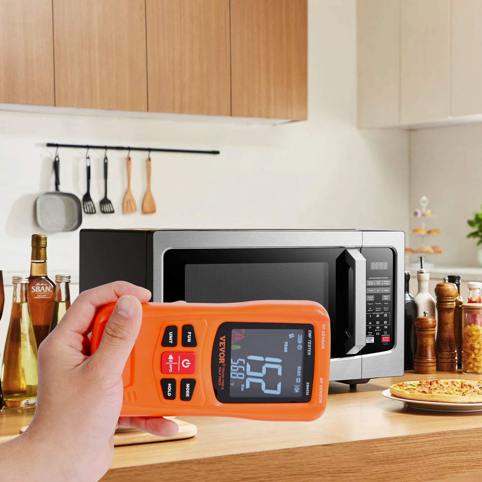 VEVOR Medidor EMF 3 en 1, 5 Hz-6 GHz, Detector de Radiación de Campo Electromagnético Recargable de Mano Probador EMF Digital LCD para Inspecciones EF MF RF, Temperatura de Torre Celular 5G