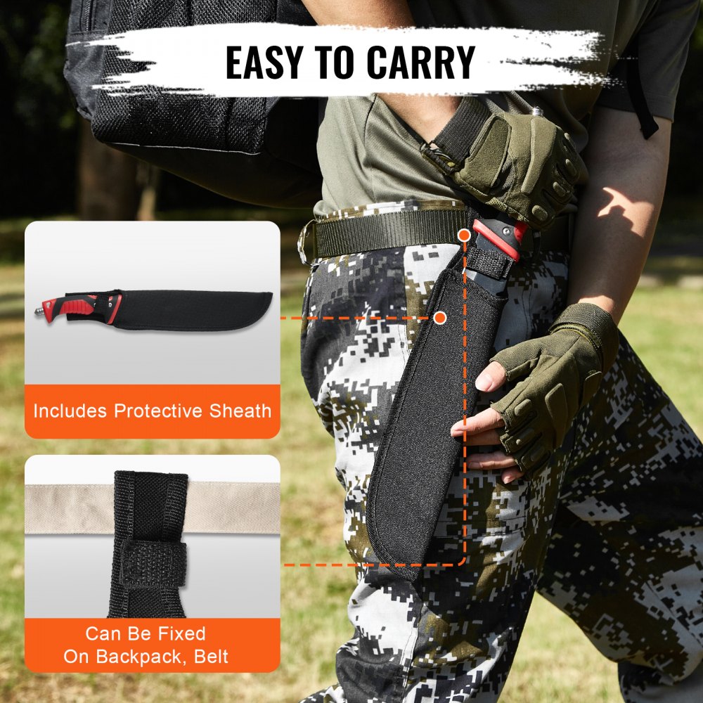 VEVOR Juego de Hacha y Machete de Acero Inoxidable para Acampar con Funda, Cuchillo de Caza, Linterna, Cuerda de Paracaídas, Machete de 40,64 cm para Acampar, Supervivencia al Aire Libre, Caza