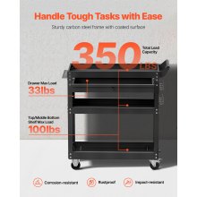 VEVOR Carro de Herramientas de 4 Niveles con Ruedas Carga de 159 kg, Negro