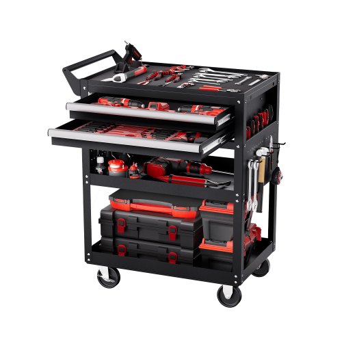 VEVOR Carro de Herramientas, Carrito de Trabajo de 5 Niveles con Ruedas, 2 Cajones y Tablero Perforado, Organizador de Herramientas para Mecánicos con Sistema de Bloqueo Carga de 181 kg, Negro