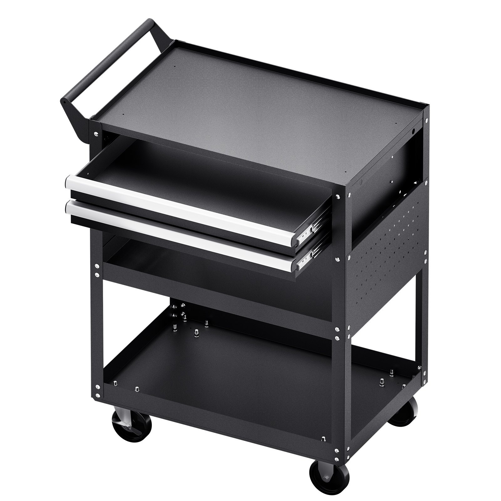 VEVOR Carro de Herramientas, Carrito de Trabajo de 5 Niveles con Ruedas, 2 Cajones y Tablero Perforado, Organizador de Herramientas para Mecánicos con Sistema de Bloqueo Carga de 181 kg, Negro