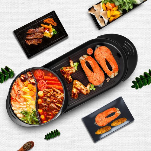 Parrilla 2 En 1 Coreana - Plancha Para Barbacoa Y Olla Caliente, Antiadherente, De Aluminio, Diámetro 34cm