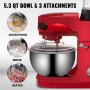 VEVOR 4 en 1 Robot de Cocina Multifunción, Batidora Amasadora Picadora de Carne Molinillo de Polvo con 3 Accesorios de Batido Rojo 6+ Velocidad 1000 W 220 V Amasadoras Repostería 5 L Bol 1,5 L Taza