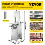 VEVOR Sierra Eléctrica para Carne 1100W Sierra de Cinta Carne Comercial Espesor de Corte de Carne 210mm Acero Inoxidable Sierra para Huesos Eléctrica Cinturón Ajustable Banco de Trabajo 600x465x15mm