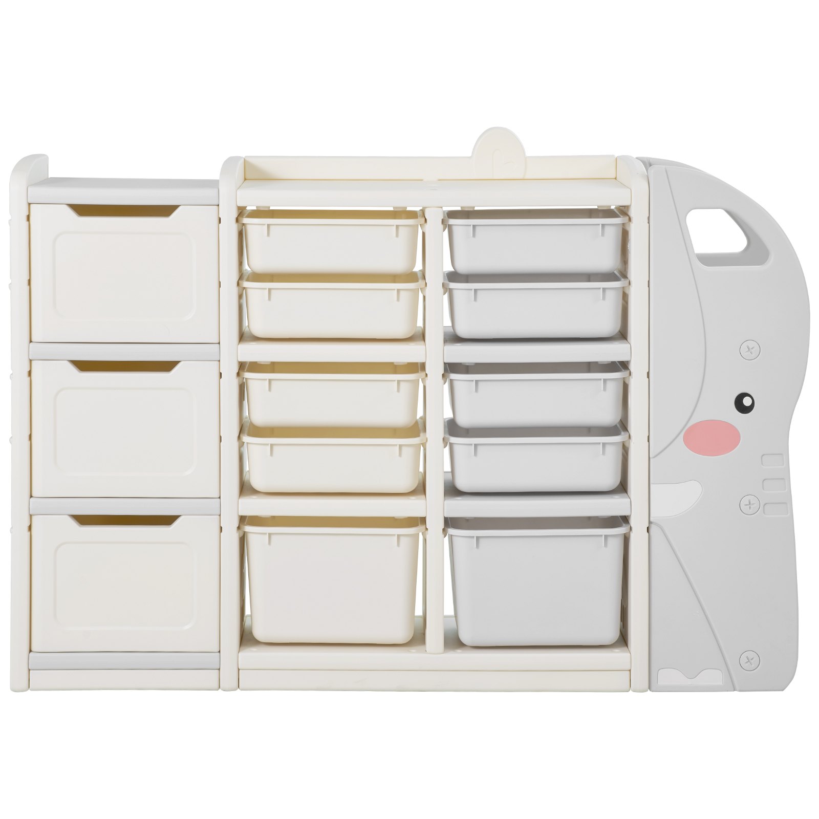 VEVOR Kids Toy Storage, 4-Tier Elephant-Shape Toy Storage Organizer with 10 Plastic Movable Bins, Kids Cubby Cabinet Made from HDPE for Study Room, Bedroom, Playroom, Classroom, Nursery, Gray + Beige