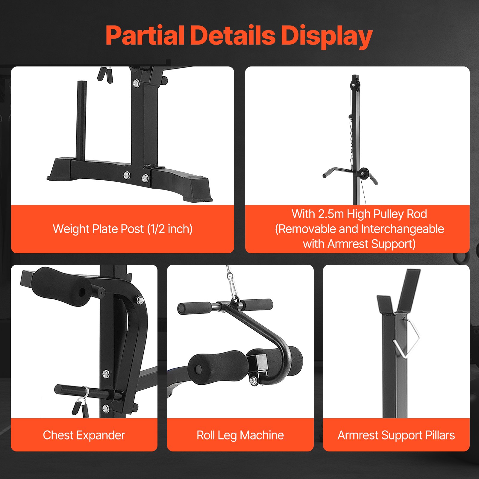 VEVOR Banco Ajustable Multifuncional, Banco de Ejercicios de 272 kg para Abdominales para Entrenamiento de Cuerpo Completo, para Entrenamiento de Fuerza en el Gimnasio en Casa, 1700 x 1340 x 2500 mm