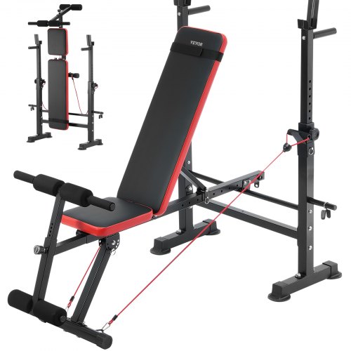 VEVOR Banco de Pesas, Banco de Pesas Ajustable Multifuncional para Entrenamiento de Cuerpo Completo, Carga de 272 kg, Banco Plano con Plegado Rápido y Ajuste Rápido, Negro, 1450 x 1115 x 1195 mm