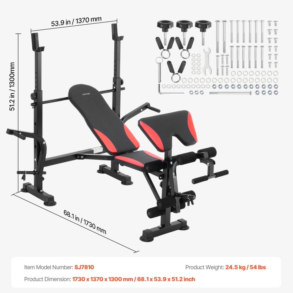 VEVOR Banco de Pesas Ajustable Multifuncional para Entrenamiento de Cuerpo Completo, Banco de Ejercicios de 300 kg para Entrenamiento de Fuerza en el Gimnasio en Casa, 1730 x 1370 x 1300 mm, Negro
