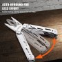 Alicates multiherramienta VEVOR con rebote automático para menor esfuerzo, resorte incorporado en una superficie de madera.
