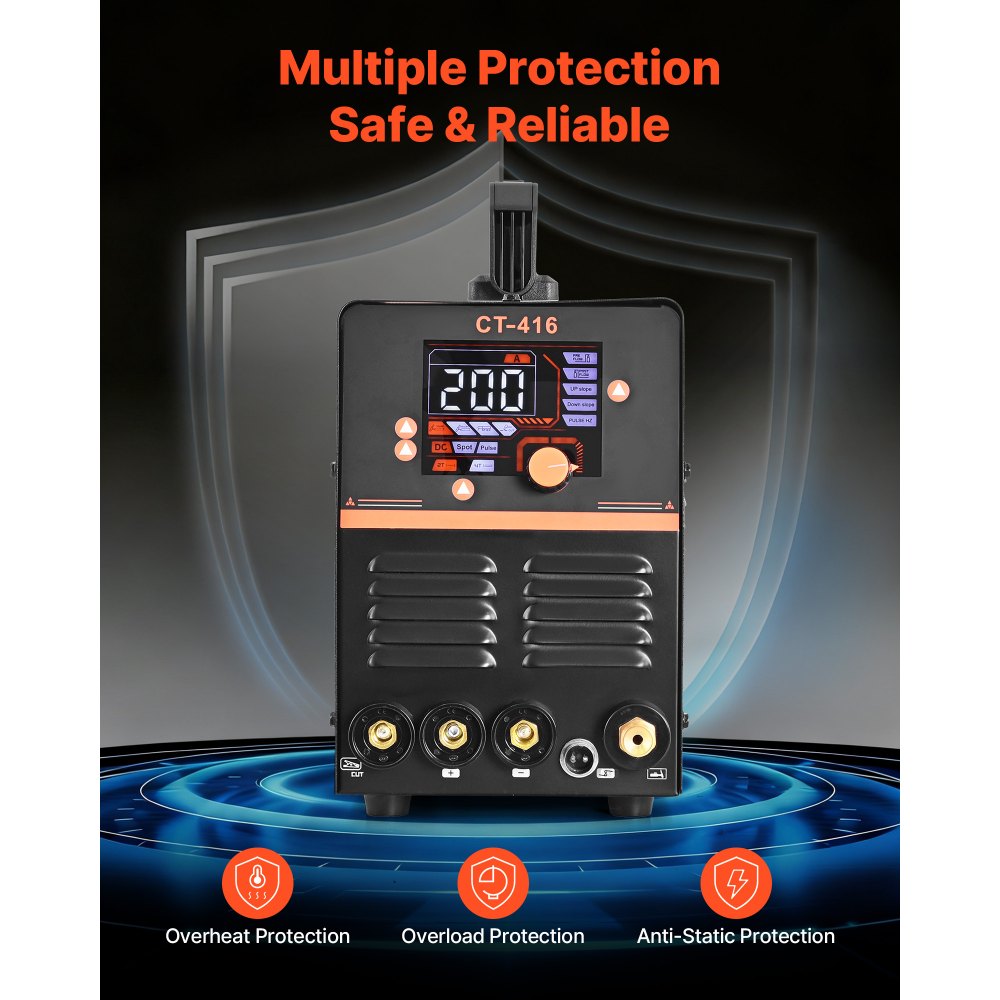 VEVOR Máquina de Soldar Combinada 3 en 1, Corte/TIG/MMA, Cortadora de Plasma de 50 A y Soldadora de Electrodo TIG de 200 A, Pantalla Digital LED con Función 2T/4T/PA/PT para Bricolaje y Talleres