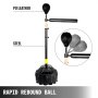 VEVOR Saco Boxeo Pie con 1 Bolas de Velocidad, Boxeo Negro con Barra Giratoria 60 cm 360°, Saco de Boxeo de Pie con Un Par de Guantes de Boxeo, Tamaño Base 33x50 cm Altura Total 1,2-1,9 m