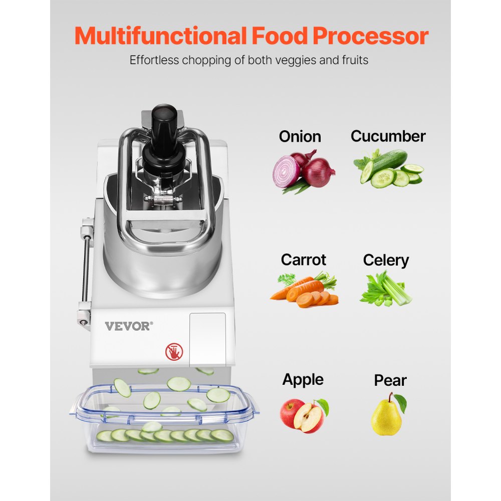VEVOR Procesador de Alimentos y Picador de Verduras 2 Orificios de Alimentación de Acero Inoxidable Picadora con 6 Cuchillas Desmontables, Trituradora de 3 mm/5 mm/7 mm/10 mm, Cortadora de 2 mm/4 mm