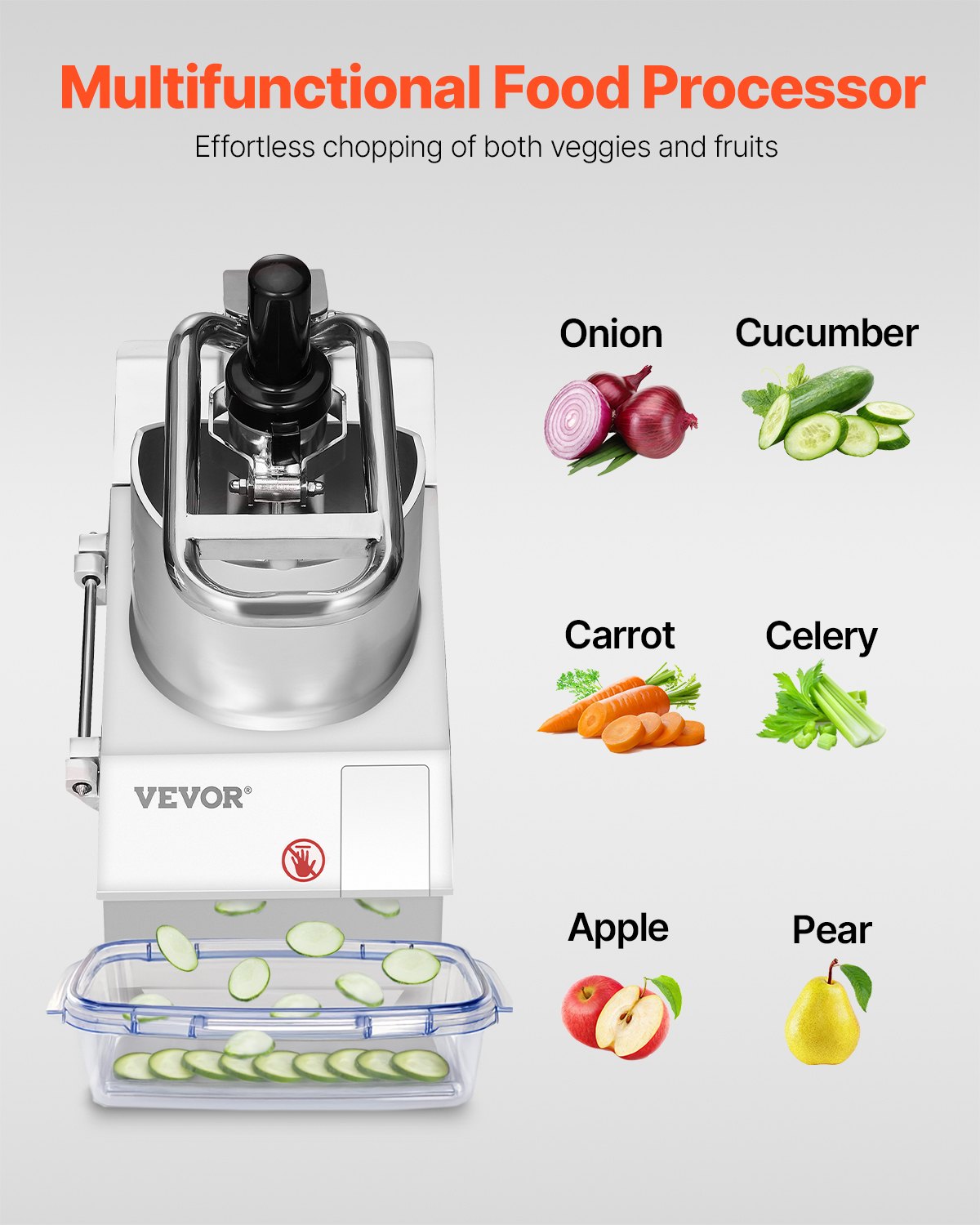VEVOR Procesador de Alimentos y Picador de Verduras 2 Orificios de Alimentación de Acero Inoxidable Picadora con 6 Cuchillas Desmontables, Trituradora de 3 mm/5 mm/7 mm/10 mm, Cortadora de 2 mm/4 mm