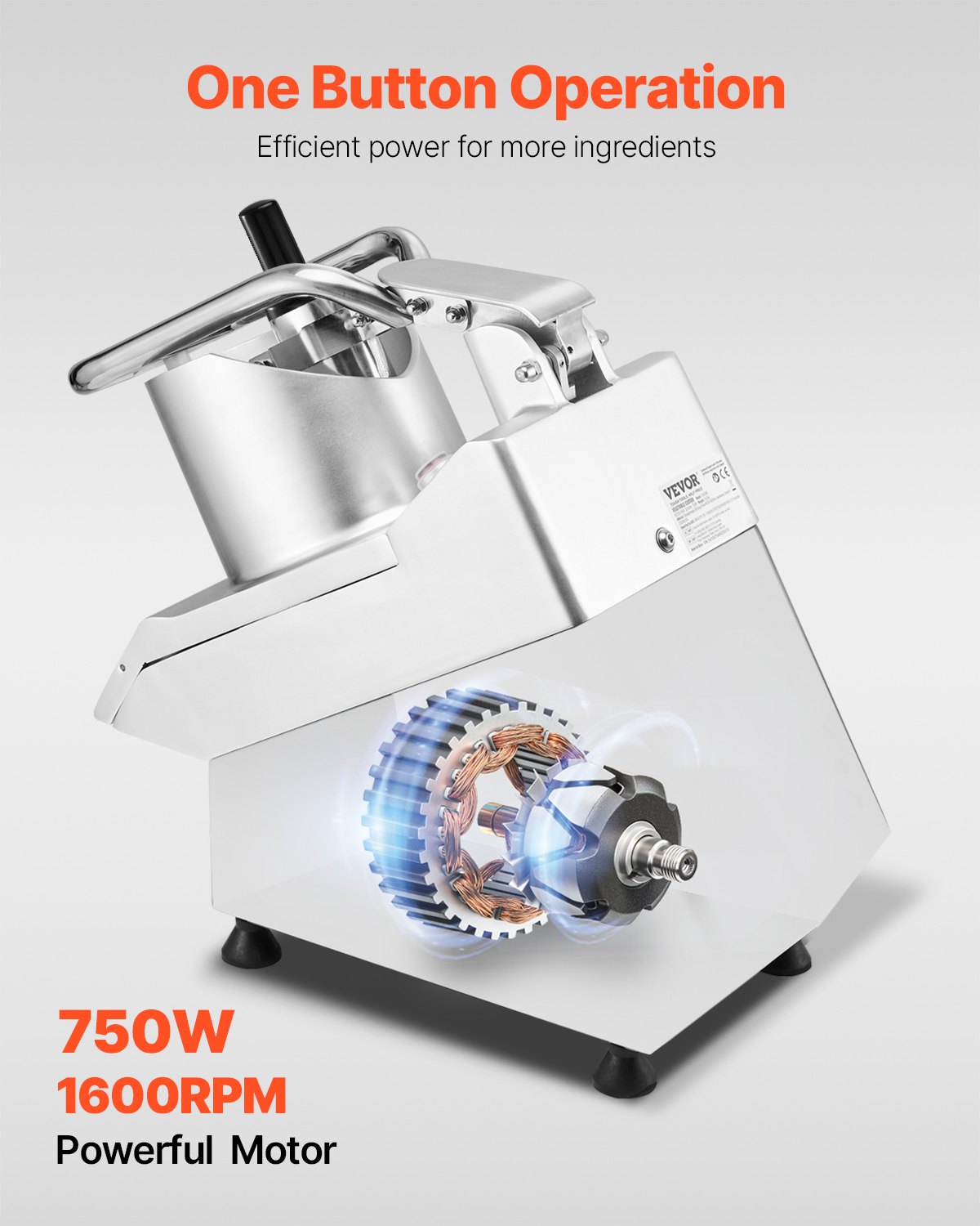 VEVOR Procesador de Alimentos y Picador de Verduras 2 Orificios de Alimentación de Acero Inoxidable Picadora con 6 Cuchillas Desmontables, Trituradora de 3 mm/5 mm/7 mm/10 mm, Cortadora de 2 mm/4 mm