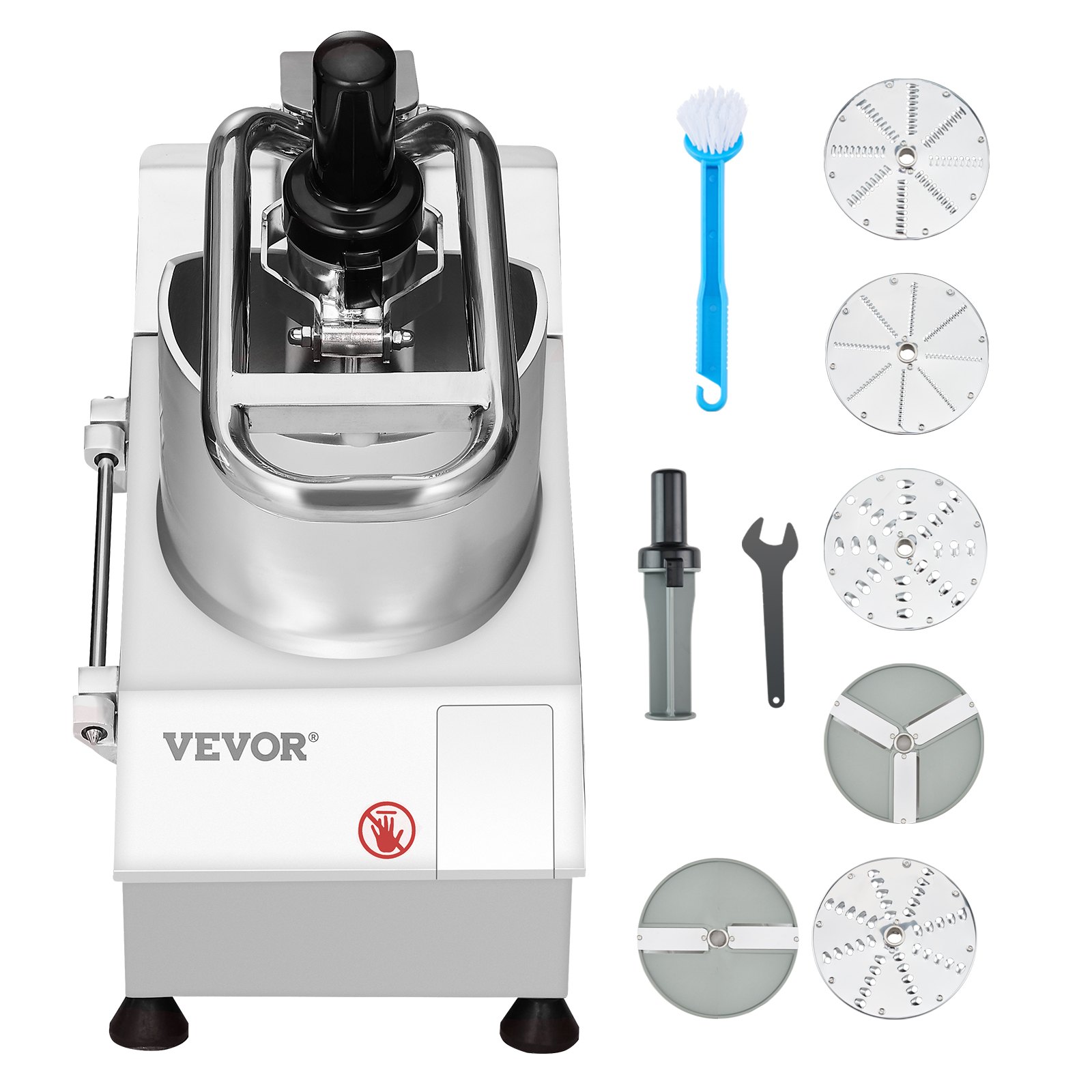 VEVOR Procesador de Alimentos y Picador de Verduras 2 Orificios de Alimentación de Acero Inoxidable Picadora con 6 Cuchillas Desmontables, Trituradora de 3 mm/5 mm/7 mm/10 mm, Cortadora de 2 mm/4 mm