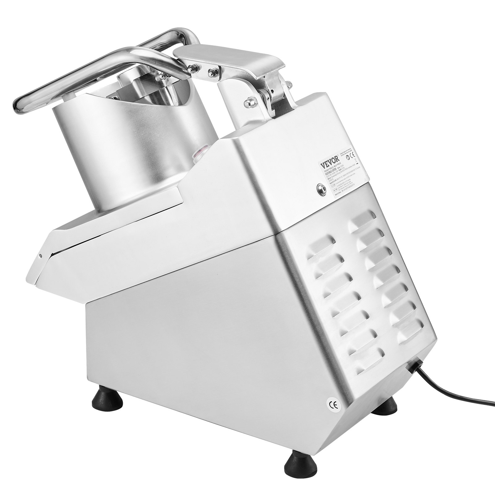 VEVOR Procesador de Alimentos y Picador de Verduras 2 Orificios de Alimentación de Acero Inoxidable Picadora con 6 Cuchillas Desmontables, Trituradora de 3 mm/5 mm/7 mm/10 mm, Cortadora de 2 mm/4 mm