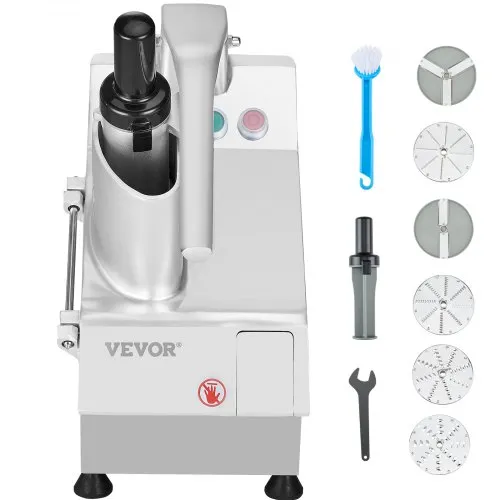 VEVOR Procesador de Alimentos y Picador de Verduras 2 Orificios de Alimentación de Acero Inoxidable Picadora con 6 Cuchillas Desmontables 550W 1600 RPM Trituradora de 3/5/7/10 mm, Cortadora de 2/4 mm