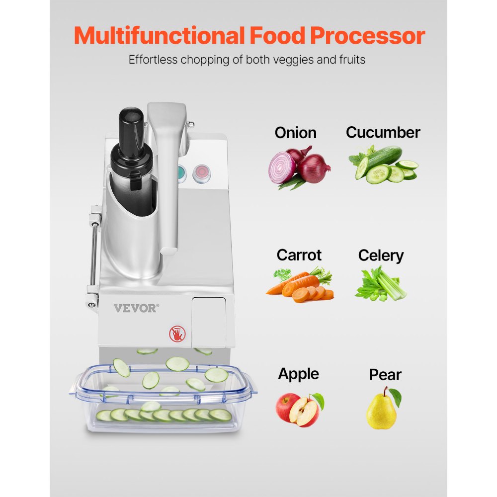 VEVOR Procesador de Alimentos y Picador de Verduras 2 Orificios de Alimentación de Acero Inoxidable Picadora con 6 Cuchillas Desmontables 550W 1600 RPM Trituradora de 3/5/7/10 mm, Cortadora de 2/4 mm