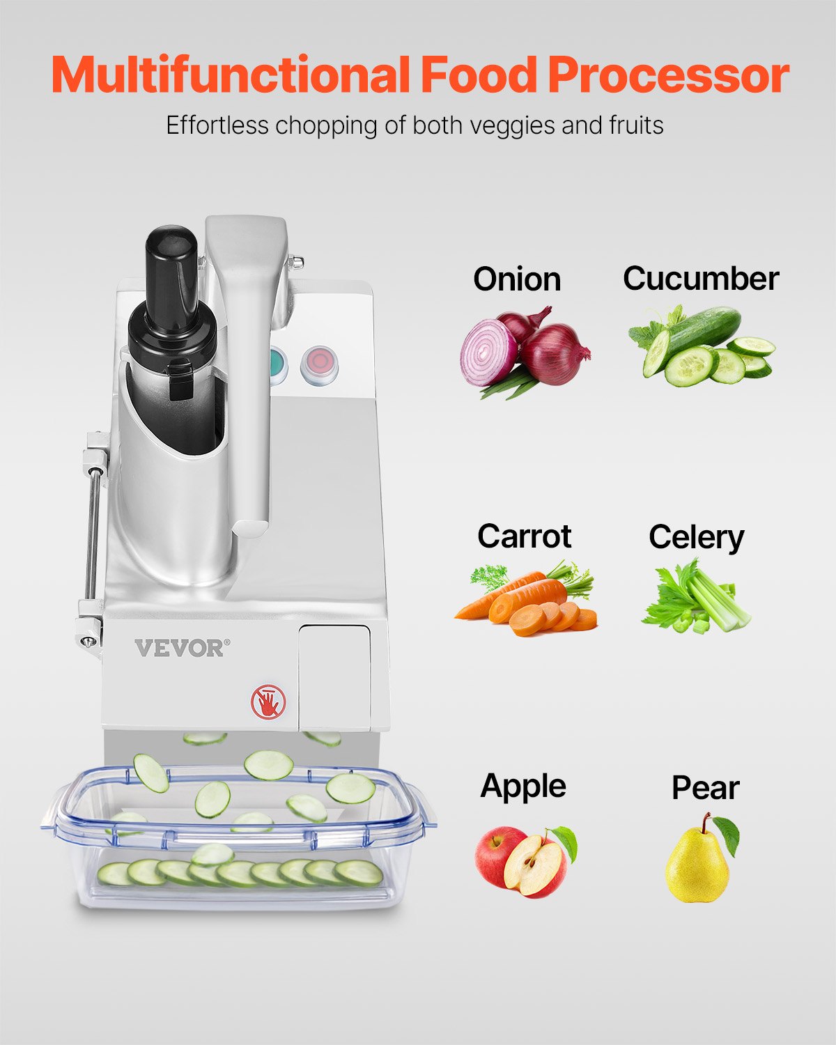 VEVOR Procesador de Alimentos y Picador de Verduras 2 Orificios de Alimentación de Acero Inoxidable Picadora con 6 Cuchillas Desmontables 550W 1600 RPM Trituradora de 3/5/7/10 mm, Cortadora de 2/4 mm