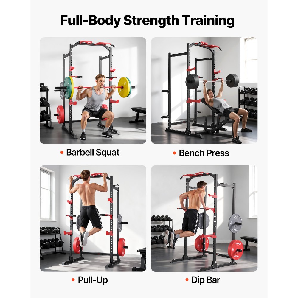 VEVOR Jaula de Potencia Multifuncional para Sentadillas con Barra y Altura Ajustable, para Gimnasio en Casa con Ganchos en J y más Accesorios de Fitness para Press de Banca, Dominadas y Fondos