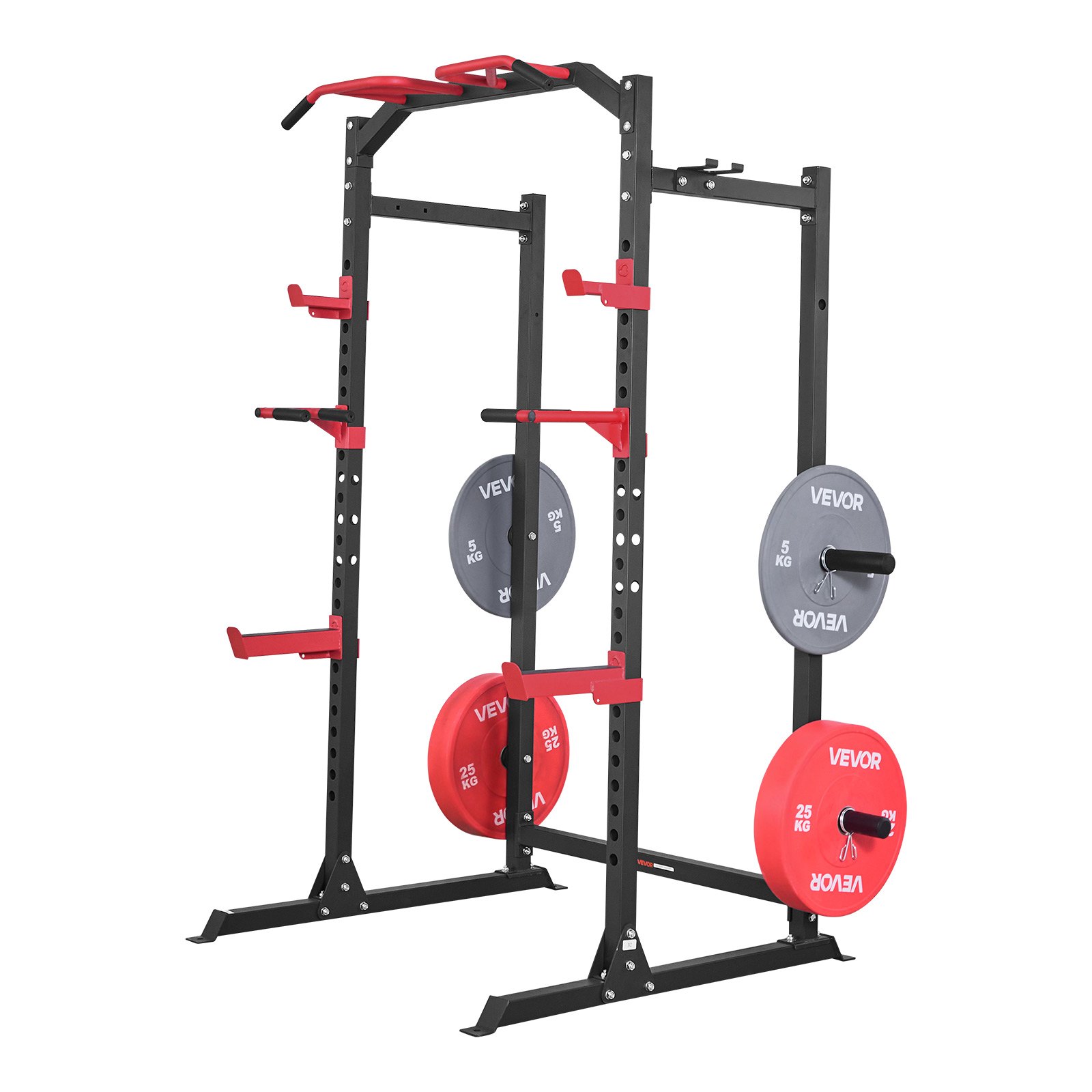 VEVOR Jaula de Potencia Multifuncional para Sentadillas con Barra y Altura Ajustable, para Gimnasio en Casa con Ganchos en J y más Accesorios de Fitness para Press de Banca, Dominadas y Fondos